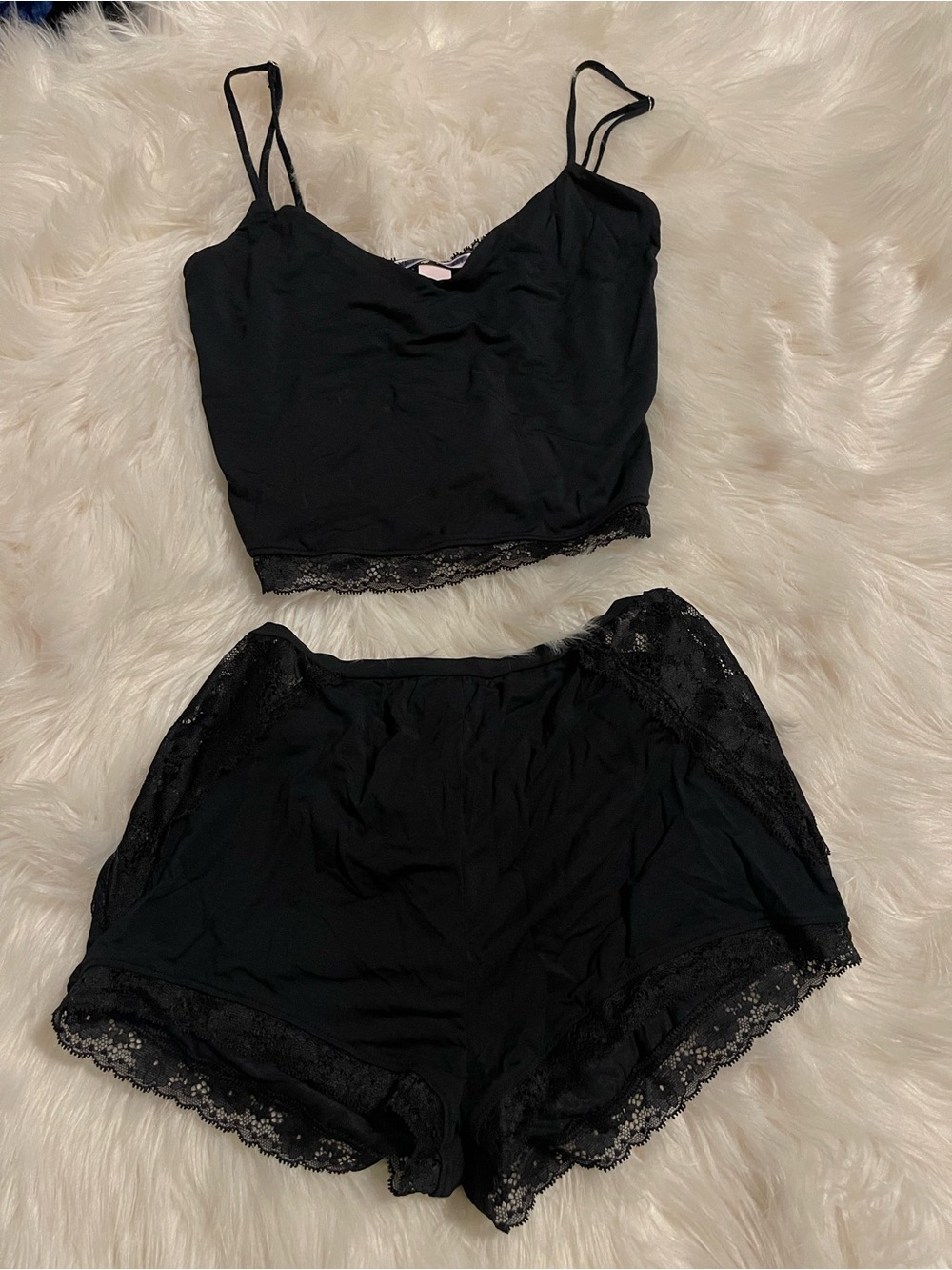 Victoria's Secret Black Lace-Trim Camisole & Lounge Shorts Set